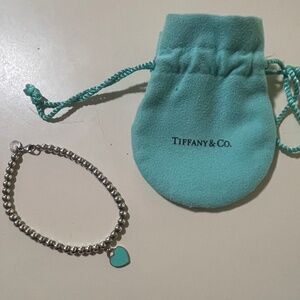 Tiffany & Co. Sterling Silver Blue Heart Tag Enamel Beaded Bracelet